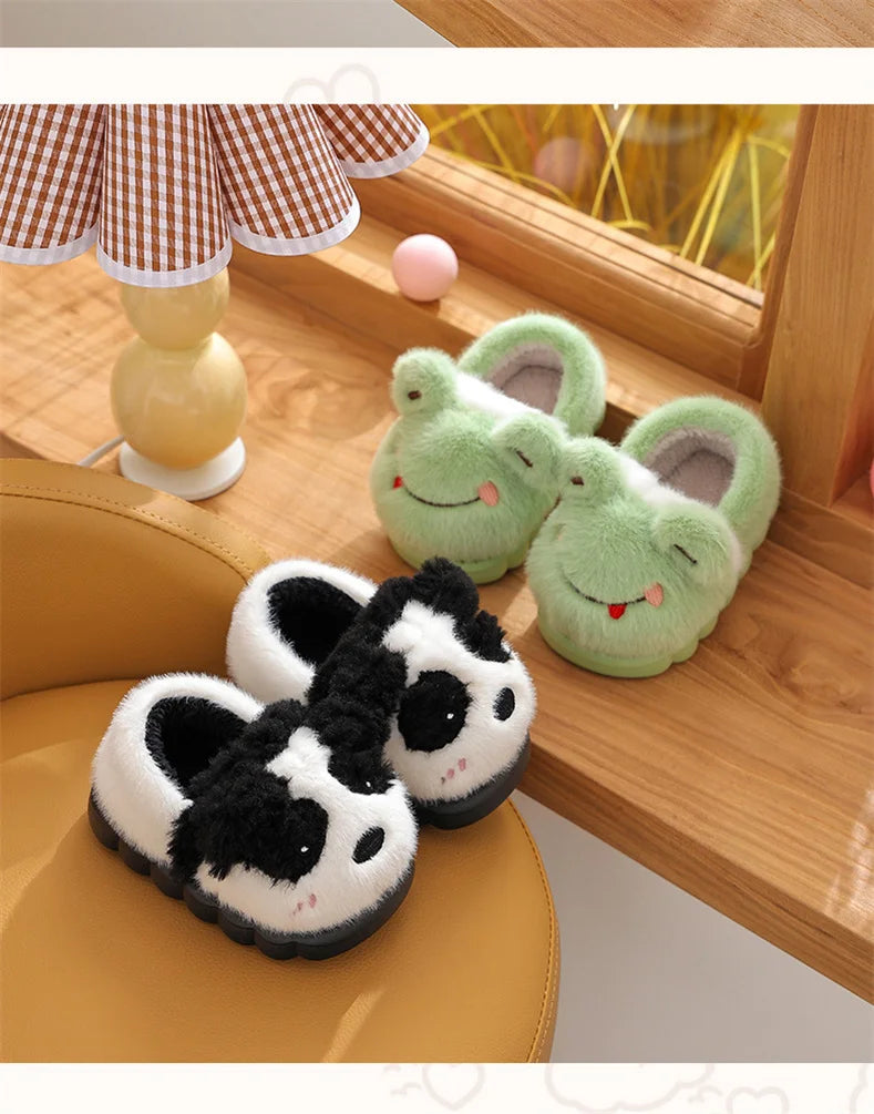 New Children's Cartoon Animals Wrap Plush Slippers Soft Sole Non-slip Winter Warm Baby Boys Girls Indoor Home Cotton Shoes