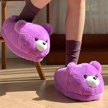2025 Women's Home Slippers Sweet Fluffy Rainbow Bear Lady slippers indoor Anti slip lightweight keep warm Winter House Shoes 44