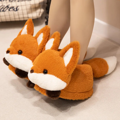 Cute Red Panda Fox Shoes Women Men Winter Slippers Warm Plush Soft Sole Girls Indoor Home Floor Slipper Women Cartoon Footwear