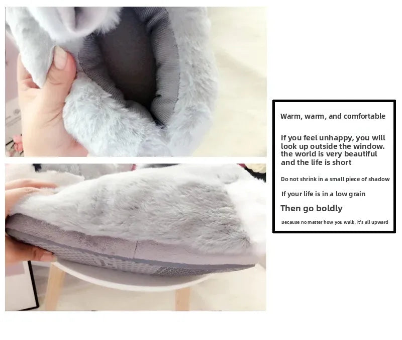 Thickened Plush Home Slippers for Men And Women Cute Rabbit Design Indoor Couples Cotton Slippers with Heel Indoor Shoes