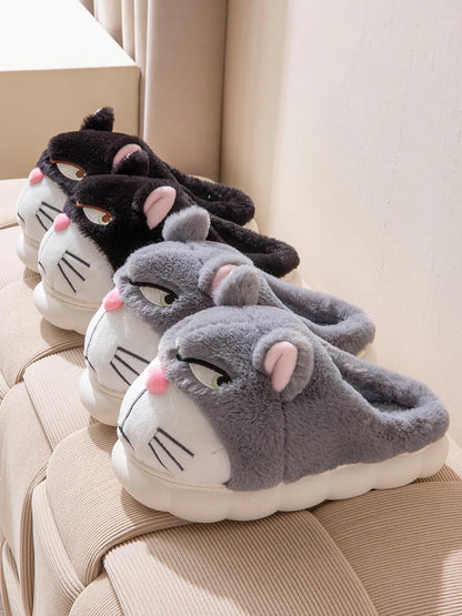 Men's Home Slippers New Cotton Slippers Couple Winter New Cute Cat Home Warm, Comfortable, Breathable Thick Bottom Thick Cotton