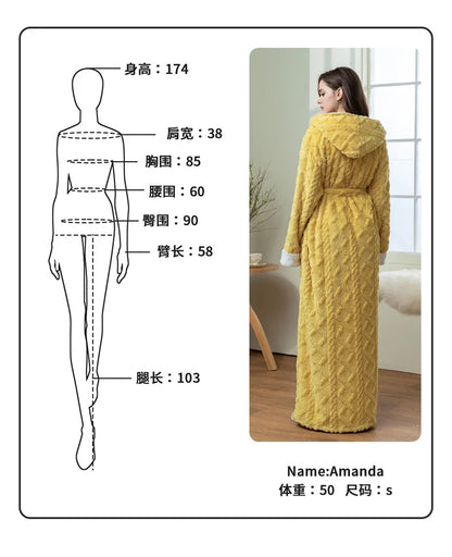 Thick Women Warm Bathrobe Solid Hooded Warm Ladies Dressing Gown Long Sleeve Flannel Bath Robe For Female