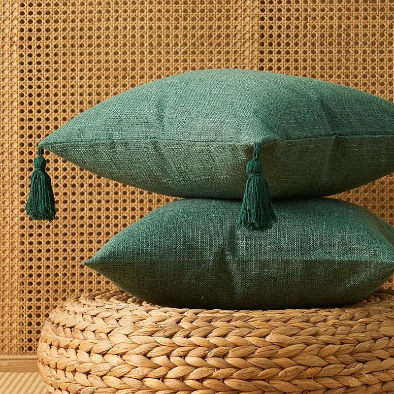 1/2Pcs Spring Throw Pillow Covers Linen Optic Sofa Tassel Pillow Cushion Cover Boho Gift Farmhouse Pillowcase Party Home Decor