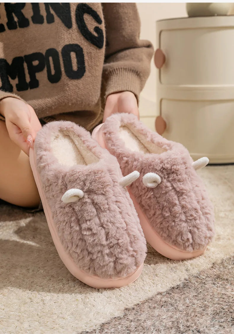 Women's Winter Slippers - Plush Fleece-Lined House Shoes, Warm Indoor/Outdoor Cotton Slippers with Non-Slip Sole