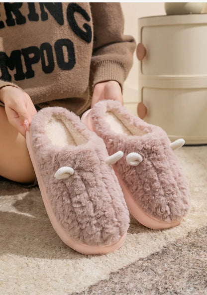 Women's Winter Slippers - Plush Fleece-Lined House Shoes, Warm Indoor/Outdoor Cotton Slippers with Non-Slip Sole