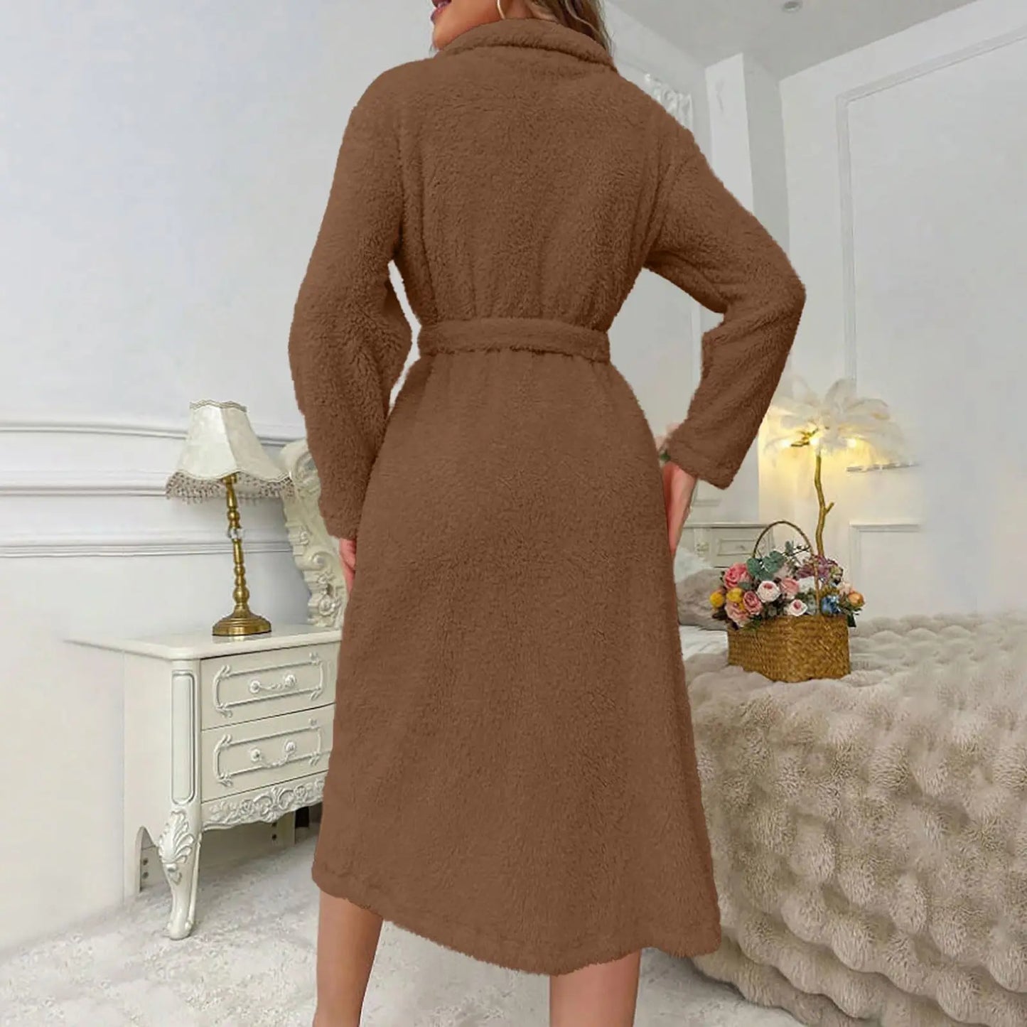 Women'S Long Sleeved Autumn And Winter Warm Bathrobe Home Clothes Plush Sleeping Robe Home Clothes For Home Wear