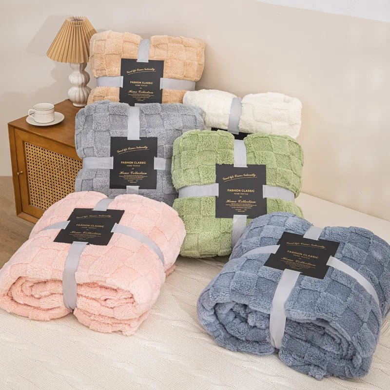 Plaid waffle jacquard 4 saisons — Texture naturelle & chaleur modulable