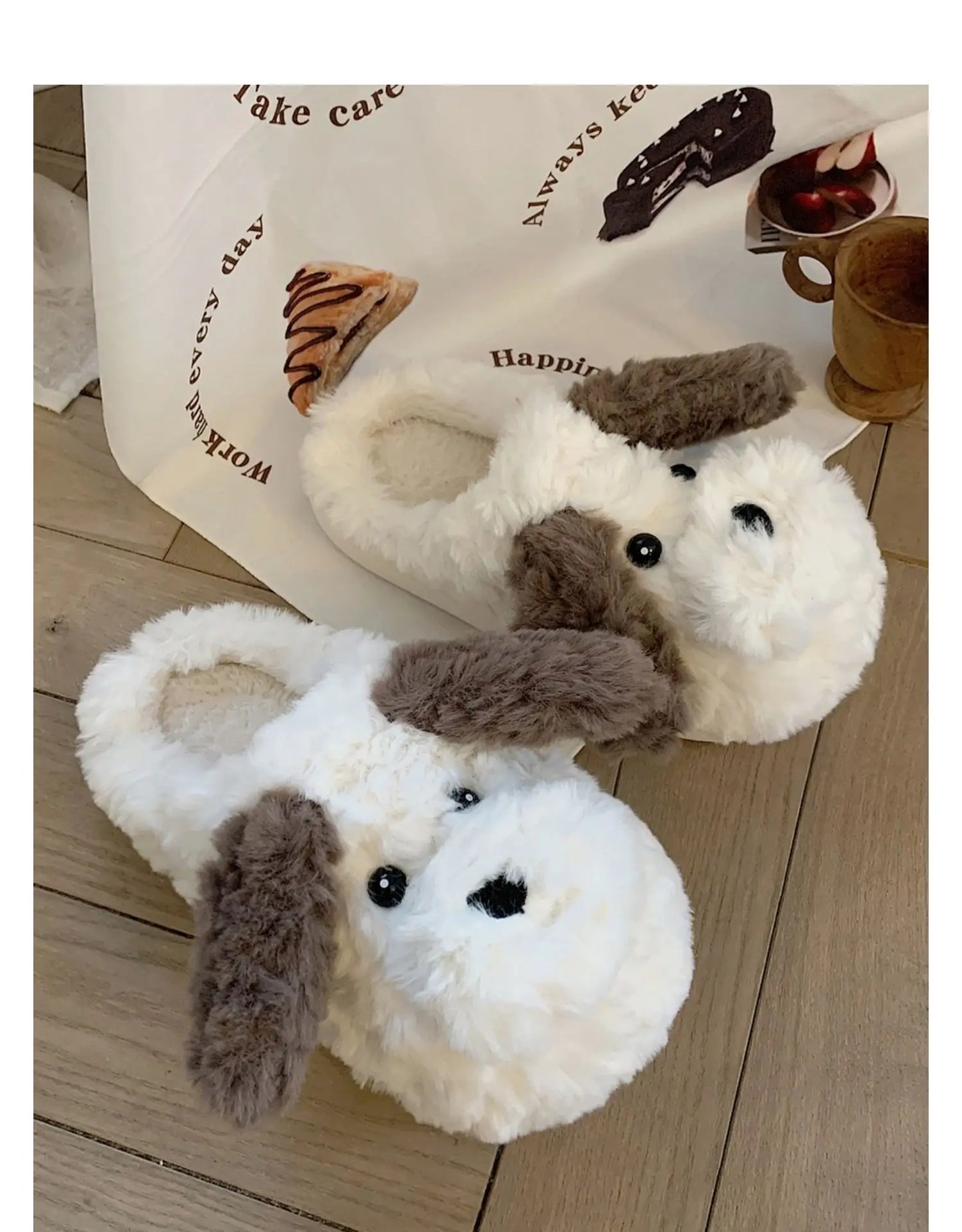 Short Fur Slippers for Women Winter Warm Furry Cozy Cotton Shoes for Home Indoor Cute Dog Couples Antiskid Slippers