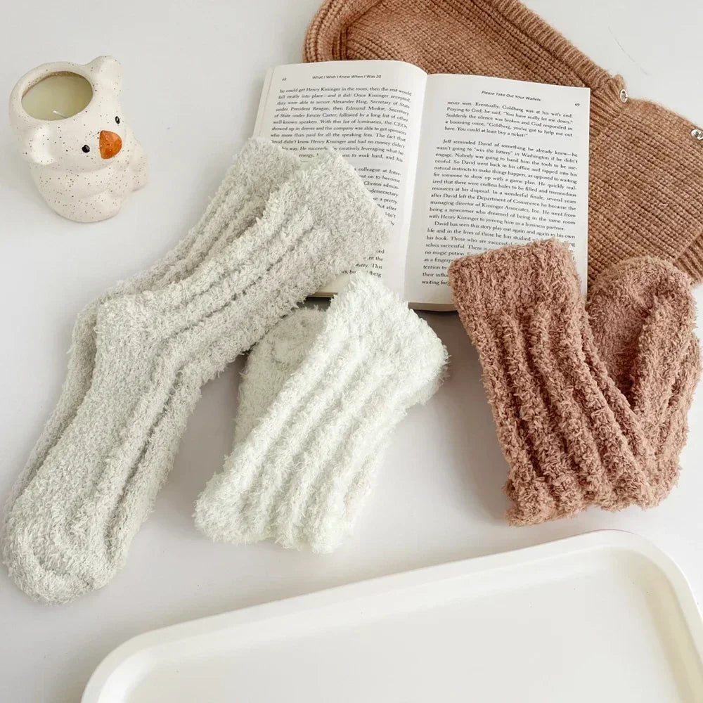 5 Pairs Coral Fleece Winter Socks Men Thick Warm Long Crew Socks Thermal  Cozy Fluffy Sleeping Socks Boys