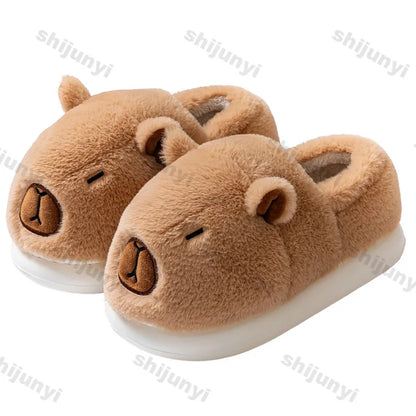 Capybara Cotton Slippers for Women Winter Fashion Platform Indoor Home Shoes Man Warm Plush Non Slip Cotton Floor Shoes Couples