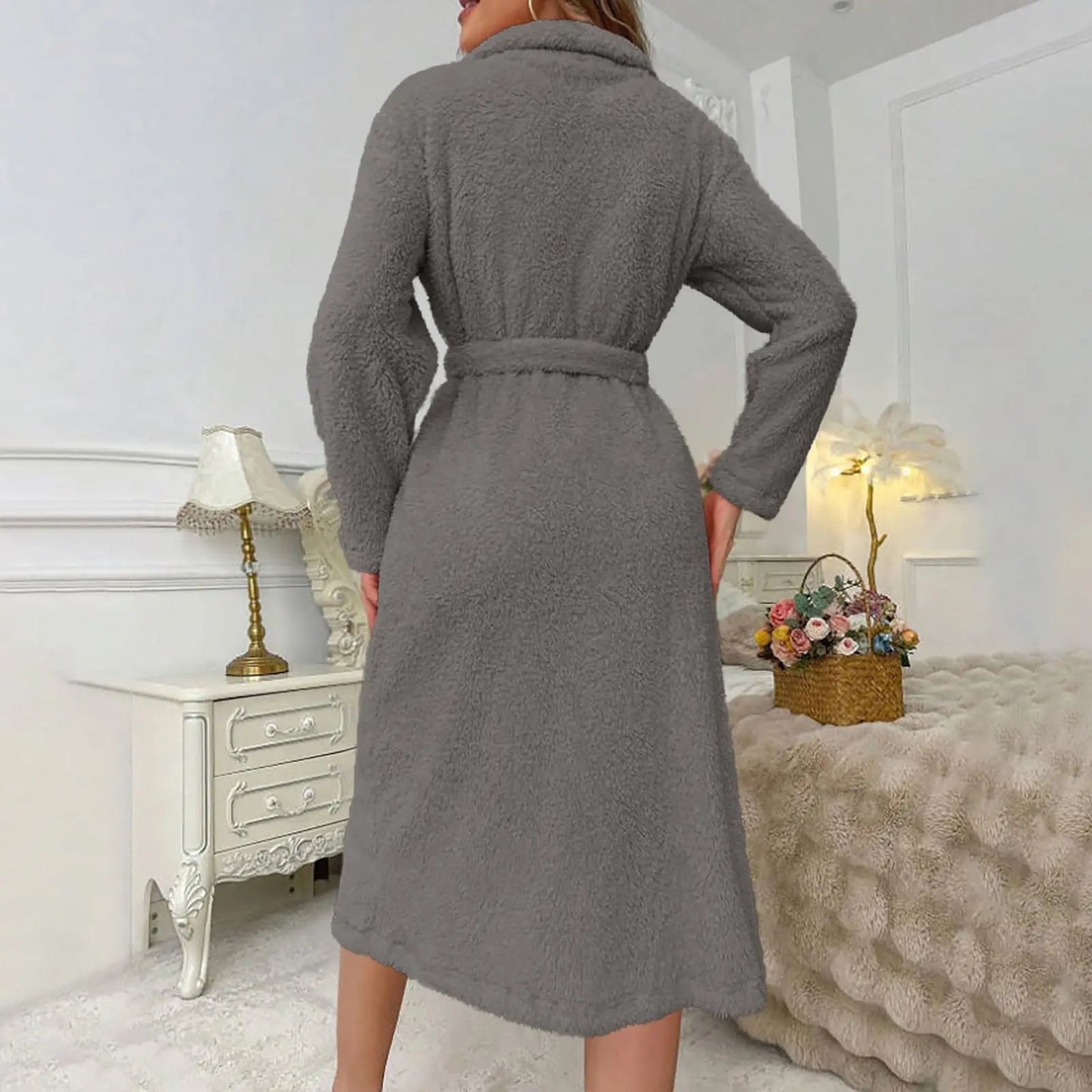 Women'S Long Sleeved Autumn And Winter Warm Bathrobe Home Clothes Plush Sleeping Robe Home Clothes For Home Wear