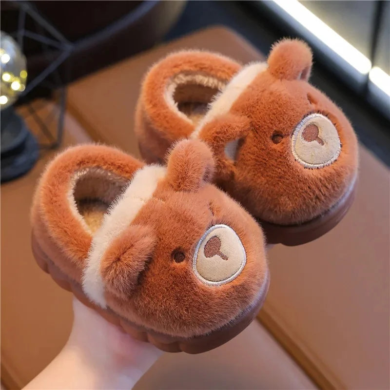 Thickened Cotton Slippers for Children Indoor Outdoor Home Wear Warm Booties with Heel for Boys And Girls in Winter