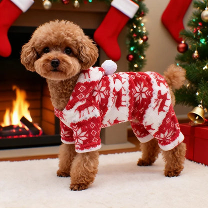 Winter Dog Christmas Jumpsuit Clothes Warm Plush Pet Pajamas for Small Medium Dogs Cats Overalls Puppy York Chihuahua Onesies