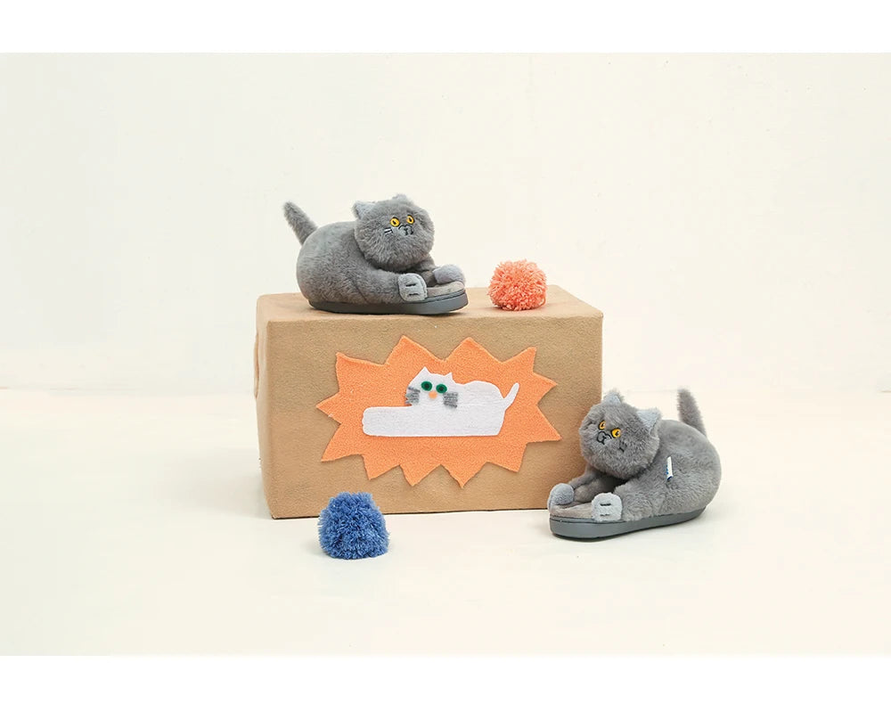 Cosy Cute British Shorthair Cat Slippers For Women Men Who Loves Kitty Indoor Fluffy Plush Home Shoes Fur Slides Mules Slippers